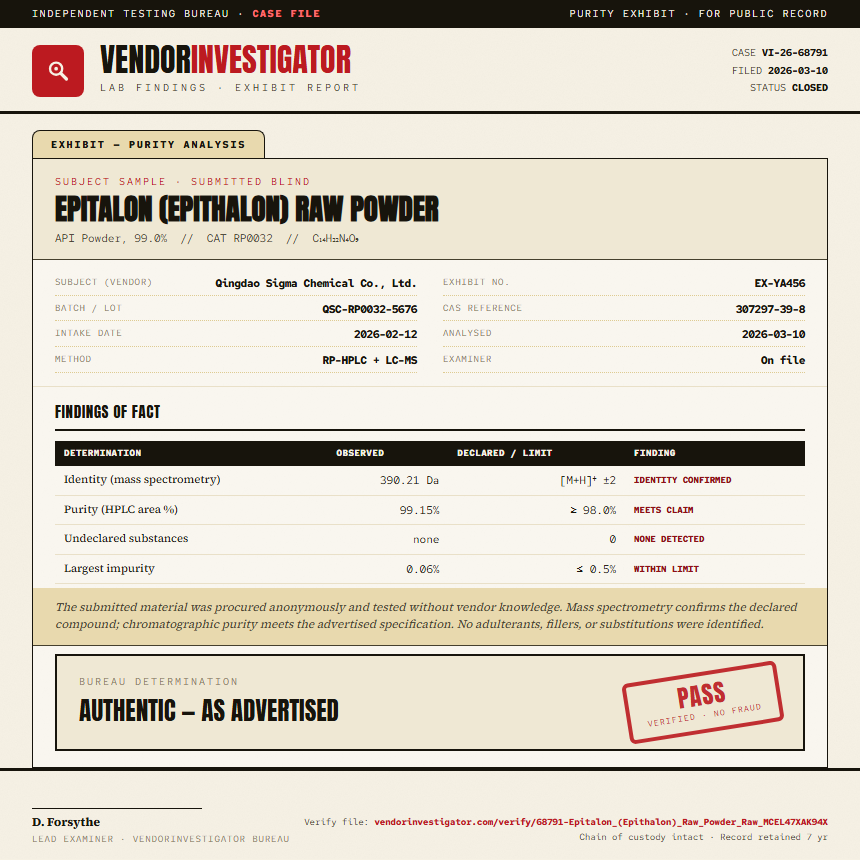 Epitalon (Epithalon) Raw Powder Purity (HPLC) report by VendorInvestigator