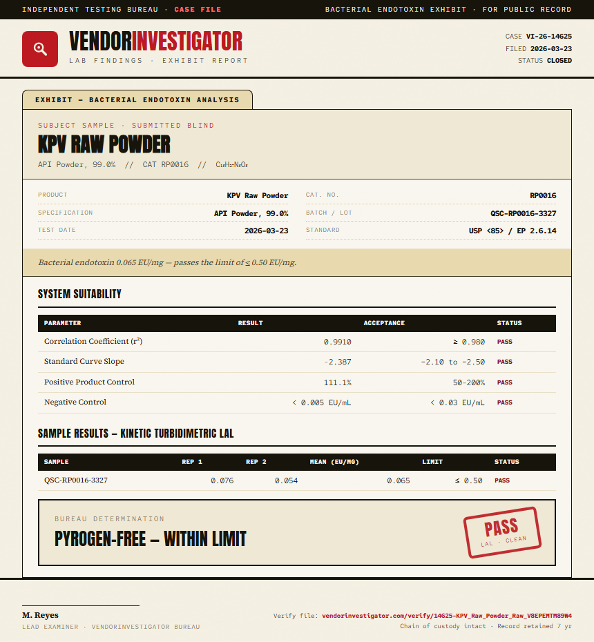 KPV Raw Powder Endotoxin report by VendorInvestigator